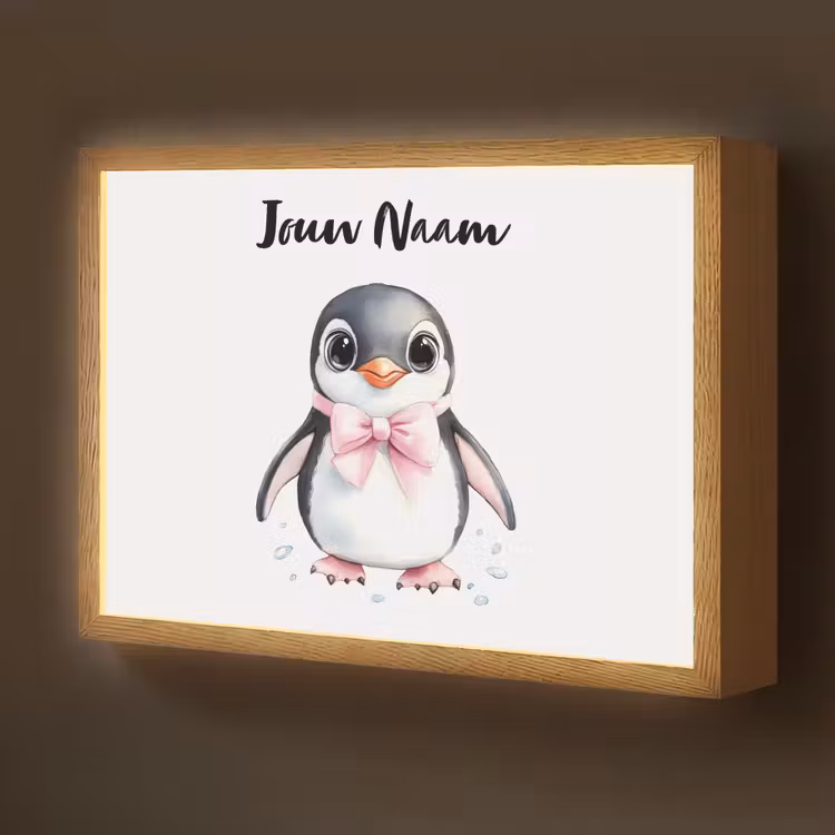 Pinguïn - Strikje - Roze - Dier Light Box met batterij (Wandlamp kind) middel -z3d_website
