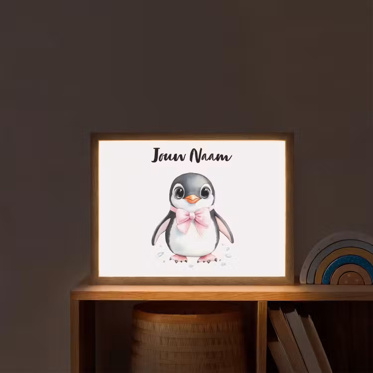 Pinguïn - Strikje - Roze - Dier Light Box met batterij (Wandlamp kind) middel -sfeer1_kind