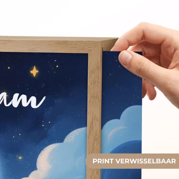 Planeet - Wolken - Sterren - Blauw Light Box met batterij (Wandlamp kind) middel -USP_websiteprintNL