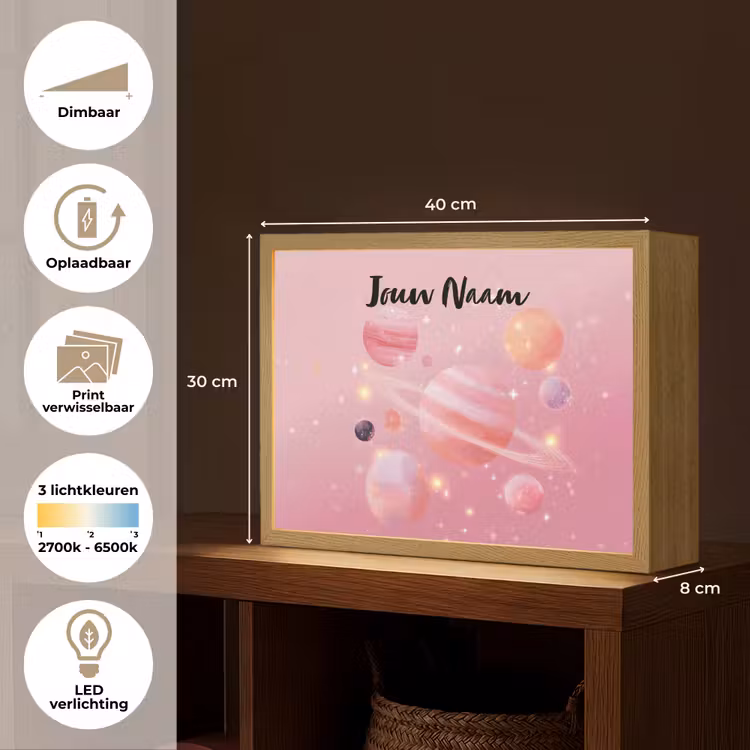 Planeten - Roze - Sterren Light Box met batterij (Wandlamp kind) middel -USP_websiteoverzichtNL