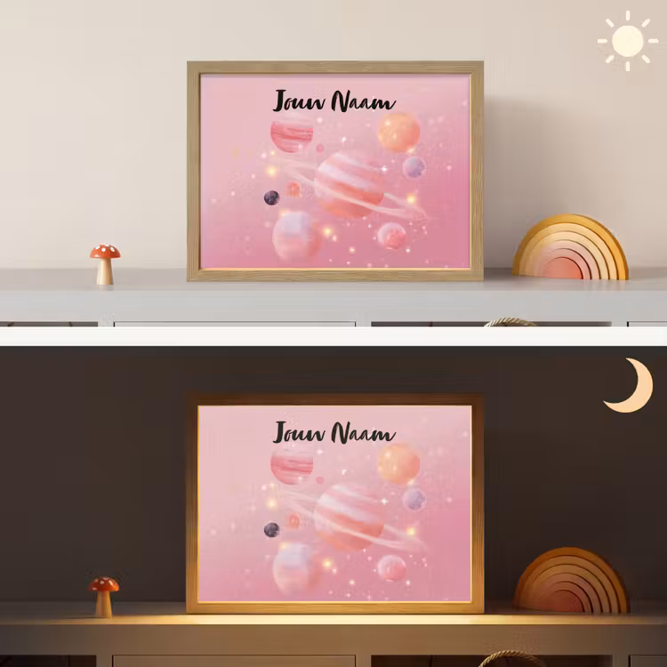 Planeten - Roze - Sterren Light Box met batterij (Wandlamp kind) middel -sfeer3_kind