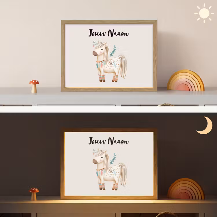 Pony - Lichtbruin - Vlekken - Veren Light Box met batterij (Wandlamp kind) middel -sfeer3_kind