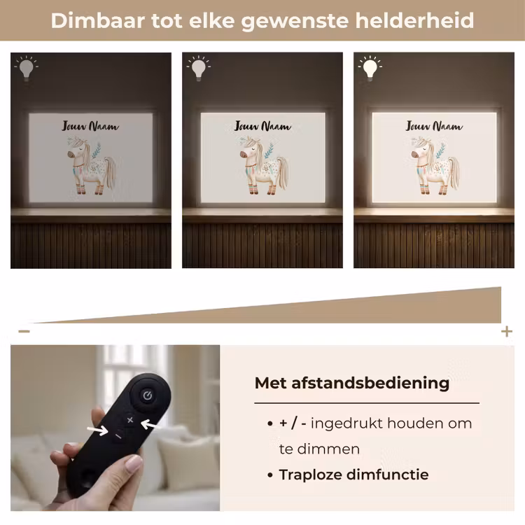 Pony - Lichtbruin - Vlekken - Veren Light Box met batterij (Wandlamp kind) middel -USP_dimbaarNL