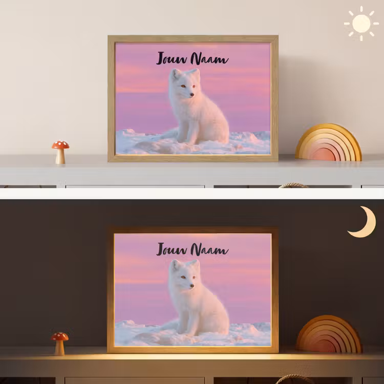 Poolvos - Sneeuw - Roze Light Box met batterij (Wandlamp kind) middel -sfeer3_kind