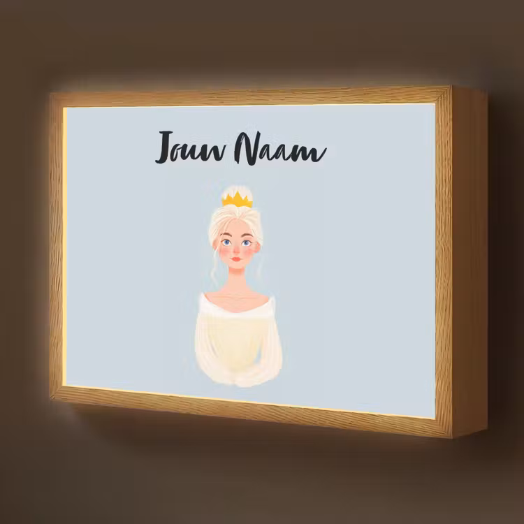Prinses - Blond - Kroon - Minimalistisch Light Box met batterij (Wandlamp kind) middel -z3d_website