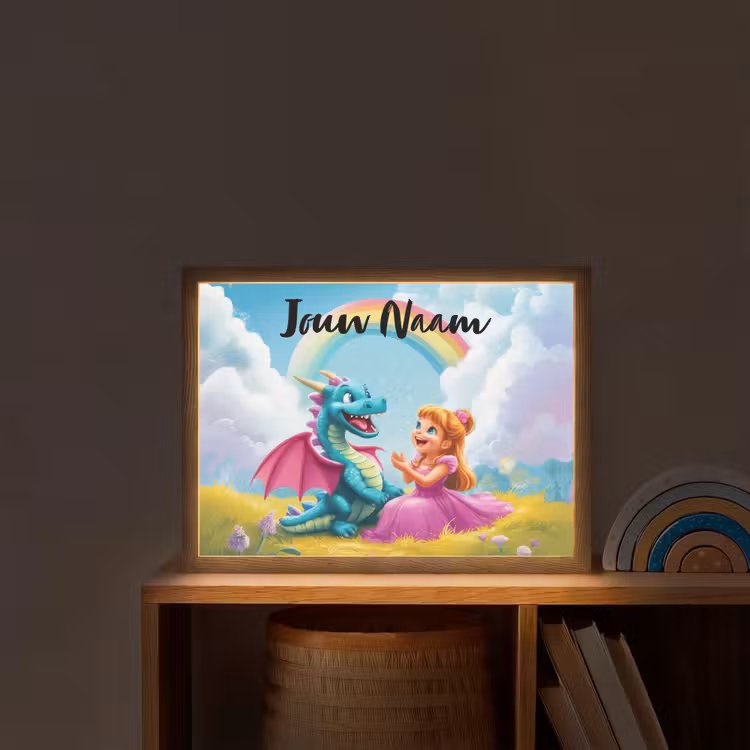 Prinses - Draak - Regenboog Light Box met batterij (Wandlamp kind) middel -sfeer1_kind