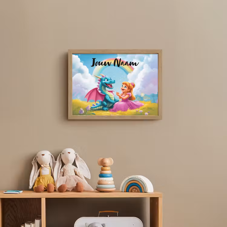 Prinses - Draak - Regenboog Light Box met batterij (Wandlamp kind) middel -sfeer2_kind