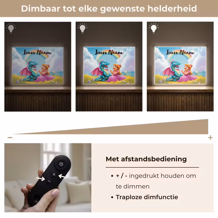 Prinses - Draak - Regenboog Light Box met batterij (Wandlamp kind) middel -USP_dimbaarNL