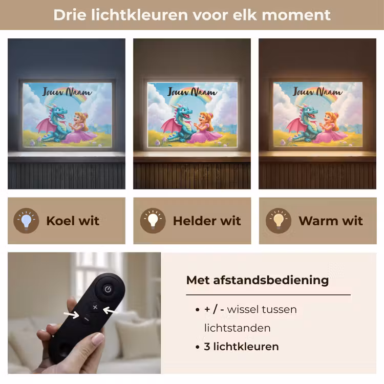 Prinses - Draak - Regenboog Light Box met batterij (Wandlamp kind) middel -USP_lichtkleurNL
