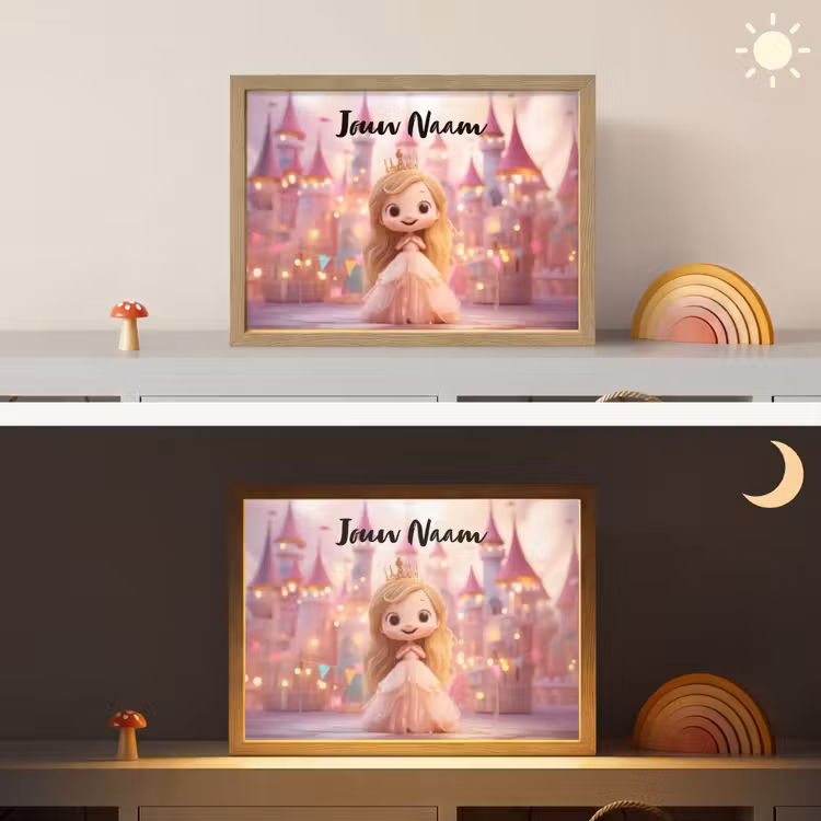 Prinses - Roze - Kasteel Light Box met batterij (Wandlamp kind) middel -sfeer3_kind