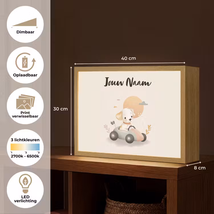 Puppy - Oranje - Raceauto Light Box met batterij (Wandlamp kind) middel -USP_websiteoverzichtNL