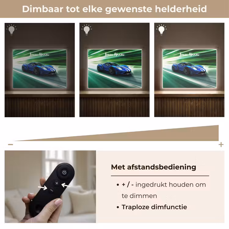 Race auto - Blauw - Groen Light Box met batterij (Wandlamp kind) middel -USP_dimbaarNL