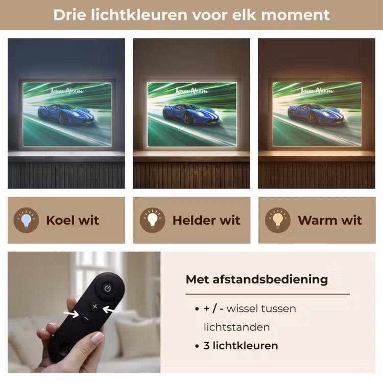 Race auto - Blauw - Groen Light Box met batterij (Wandlamp kind) middel -USP_lichtkleurNL