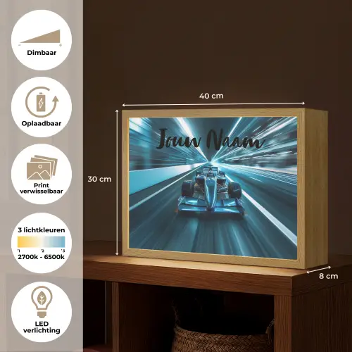 Race - Auto - Formule 1 - Jongens - Blauw Light Box met batterij (Wandlamp kind) middel -USP_websiteoverzichtNL