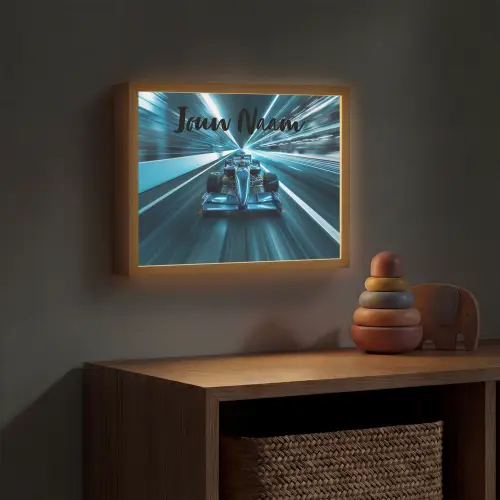 Race - Auto - Formule 1 - Jongens - Blauw Light Box met batterij (Wandlamp kind) middel -sfeer5_kind