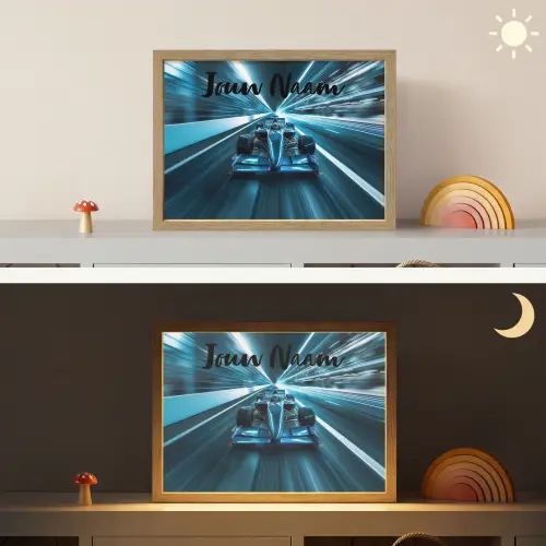 Race - Auto - Formule 1 - Jongens - Blauw Light Box met batterij (Wandlamp kind) middel -sfeer3_kind