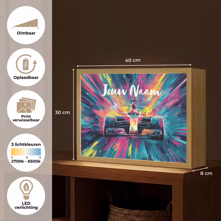 Raceauto - Abstract - Strepen - Blauw Light Box met batterij (Wandlamp kind) middel -USP_websiteoverzichtNL