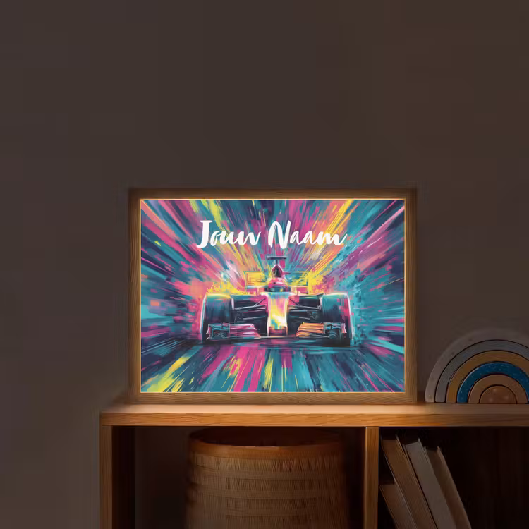 Raceauto - Abstract - Strepen - Blauw Light Box met batterij (Wandlamp kind) middel -sfeer1_kind
