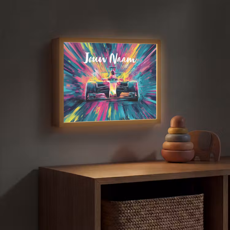 Raceauto - Abstract - Strepen - Blauw Light Box met batterij (Wandlamp kind) middel -sfeer5_kind
