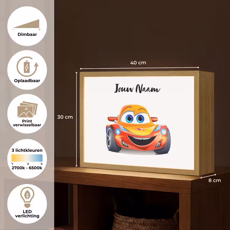 Raceauto - Oranje - Jongens - Kinderen - Auto Light Box met batterij (Wandlamp kind) middel -USP_websiteoverzichtNL