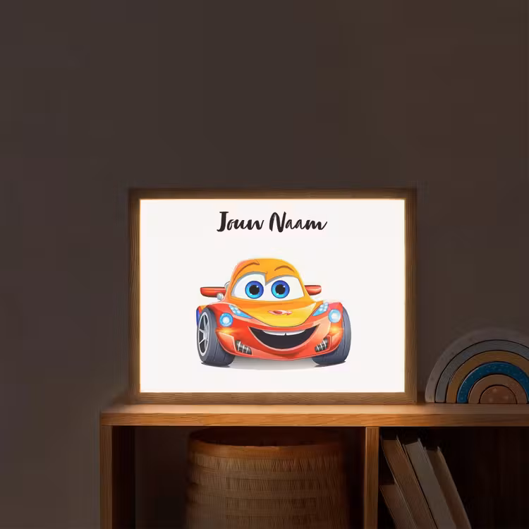 Raceauto - Oranje - Jongens - Kinderen - Auto Light Box met batterij (Wandlamp kind) middel -sfeer1_kind
