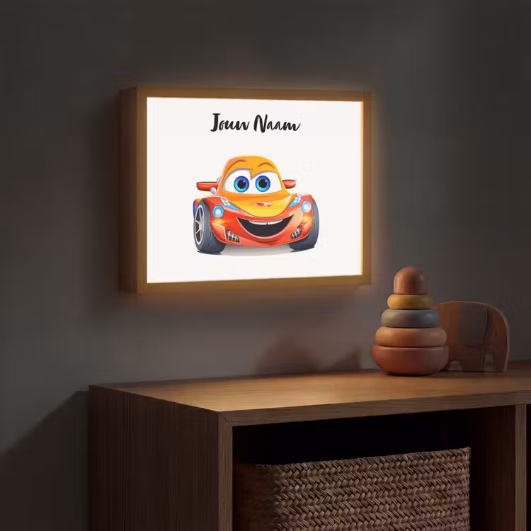 Raceauto - Oranje - Jongens - Kinderen - Auto Light Box met batterij (Wandlamp kind) middel -sfeer5_kind