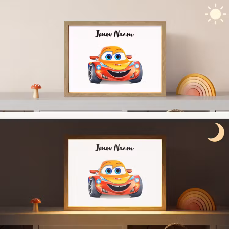 Raceauto - Oranje - Jongens - Kinderen - Auto Light Box met batterij (Wandlamp kind) middel -sfeer3_kind