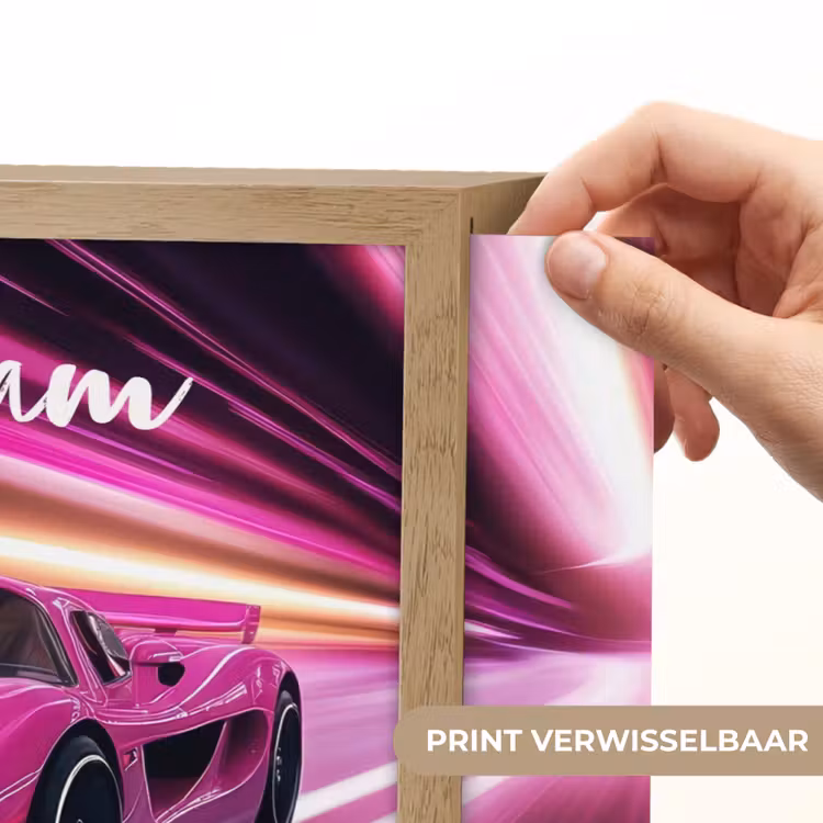Raceauto - Roze - Neon Light Box met batterij (Wandlamp kind) middel -USP_websiteprintNL
