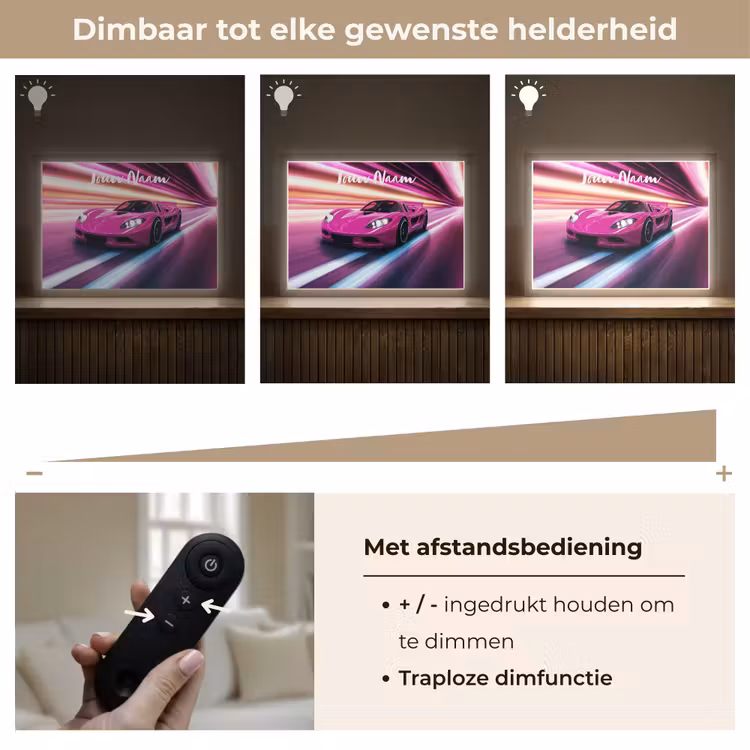 Raceauto - Roze - Neon Light Box met batterij (Wandlamp kind) middel -USP_dimbaarNL