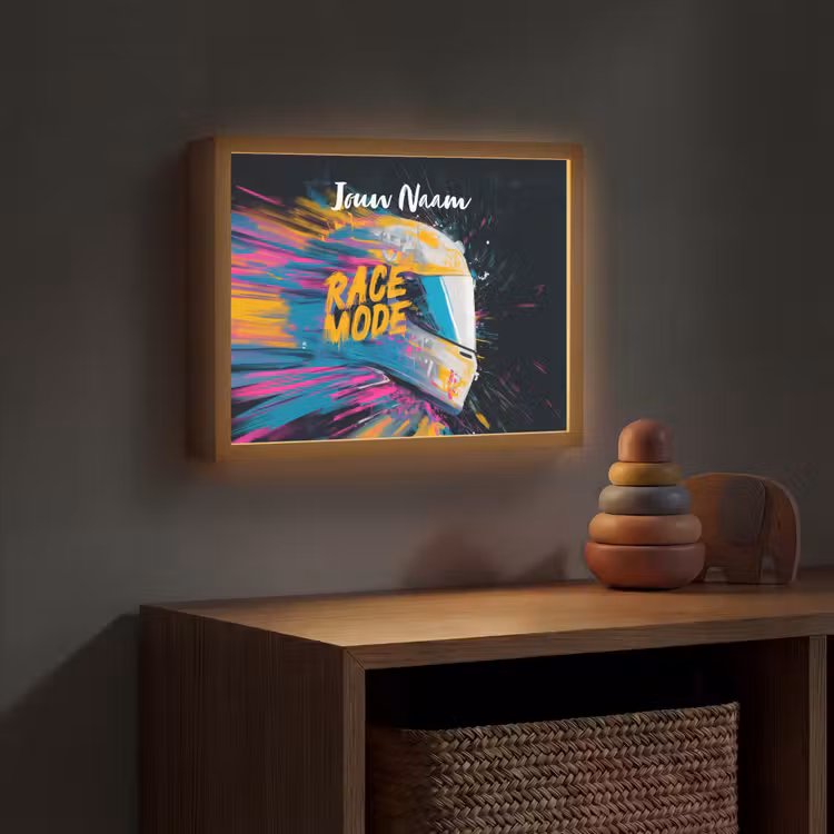 Racehelm - Abstract - Verf - Kleurrijk Light Box met batterij (Wandlamp kind) middel -sfeer5_kind