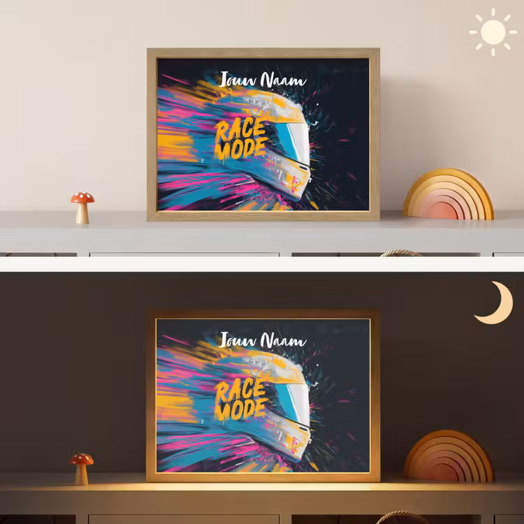 Racehelm - Abstract - Verf - Kleurrijk Light Box met batterij (Wandlamp kind) middel -sfeer3_kind