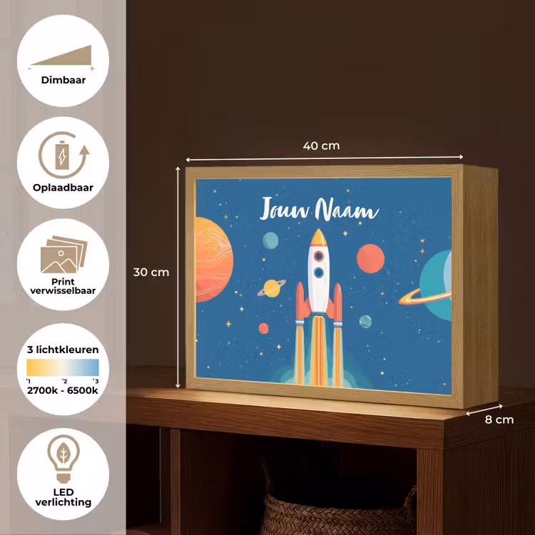 Raket - Planeten - Ruimte Light Box met batterij (Wandlamp kind) middel -USP_websiteoverzichtNL