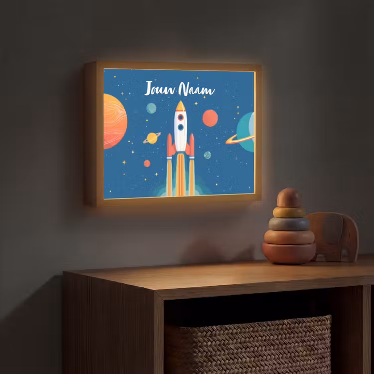 Raket - Planeten - Ruimte Light Box met batterij (Wandlamp kind) middel -sfeer5_kind