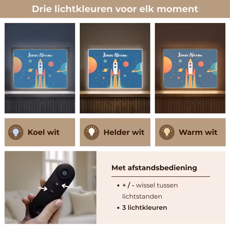 Raket - Planeten - Ruimte Light Box met batterij (Wandlamp kind) middel -USP_lichtkleurNL