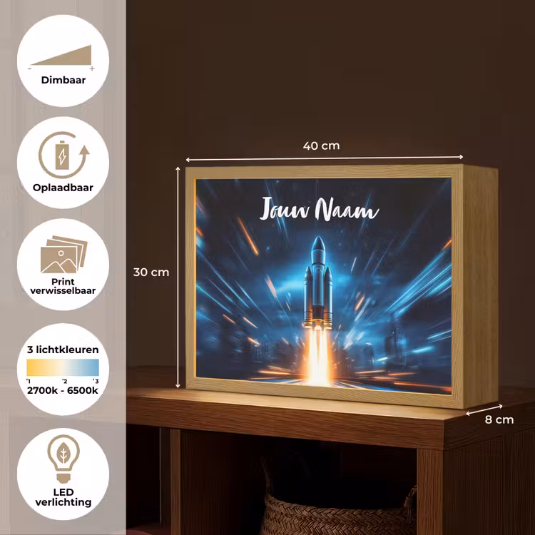Raket - Ruimte - Blauw - Licht Light Box met batterij (Wandlamp kind) middel -USP_websiteoverzichtNL