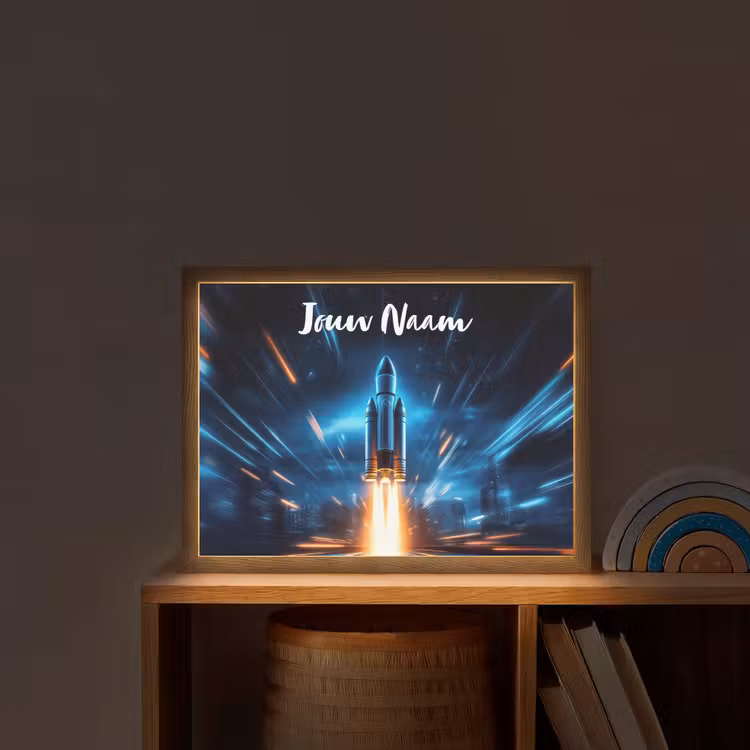 Raket - Ruimte - Blauw - Licht Light Box met batterij (Wandlamp kind) middel -sfeer1_kind