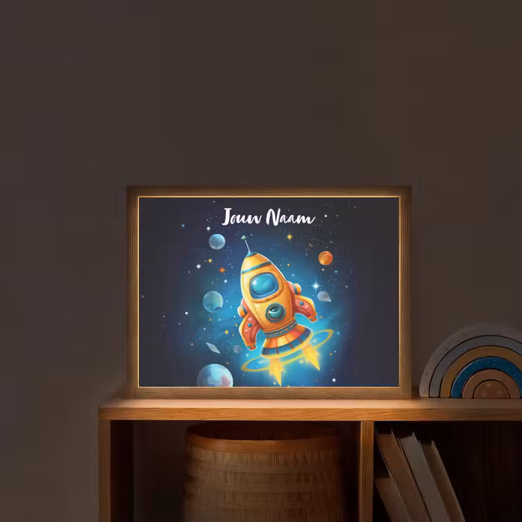 Raket - Ruimte - Planeten - Kinderen - Jongen Light Box met batterij (Wandlamp kind) middel -sfeer1_kind