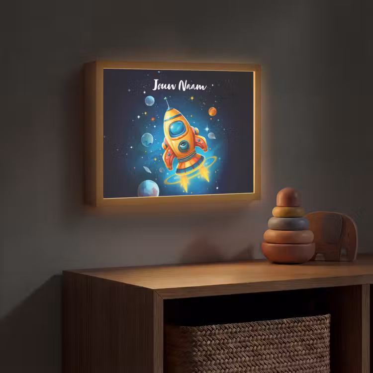 Raket - Ruimte - Planeten - Kinderen - Jongen Light Box met batterij (Wandlamp kind) middel -sfeer5_kind