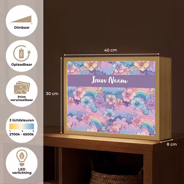 Regenbogen - Bloemen - Kleurrijk - Wolken Light Box met batterij (Wandlamp kind) middel -USP_websiteoverzichtNL