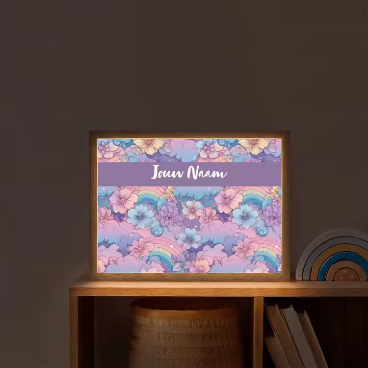 Regenbogen - Bloemen - Kleurrijk - Wolken Light Box met batterij (Wandlamp kind) middel -sfeer1_kind