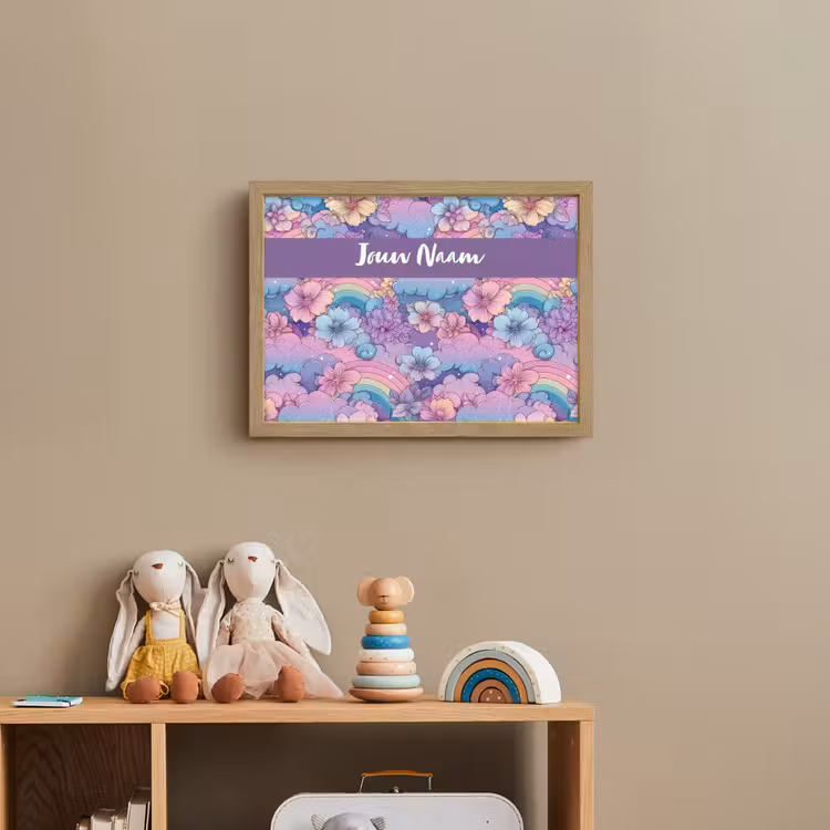 Regenbogen - Bloemen - Kleurrijk - Wolken Light Box met batterij (Wandlamp kind) middel -sfeer2_kind