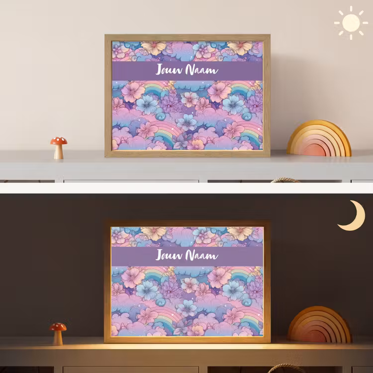 Regenbogen - Bloemen - Kleurrijk - Wolken Light Box met batterij (Wandlamp kind) middel -sfeer3_kind