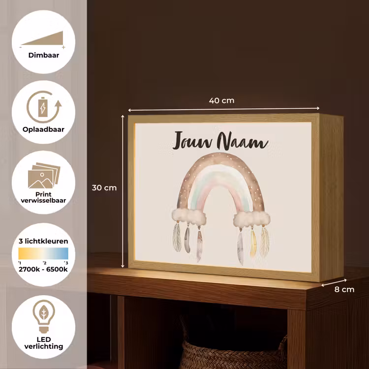 Regenboog - Bohemian - Boho - Pastel kleuren Light Box met batterij (Wandlamp kind) middel -USP_websiteoverzichtNL