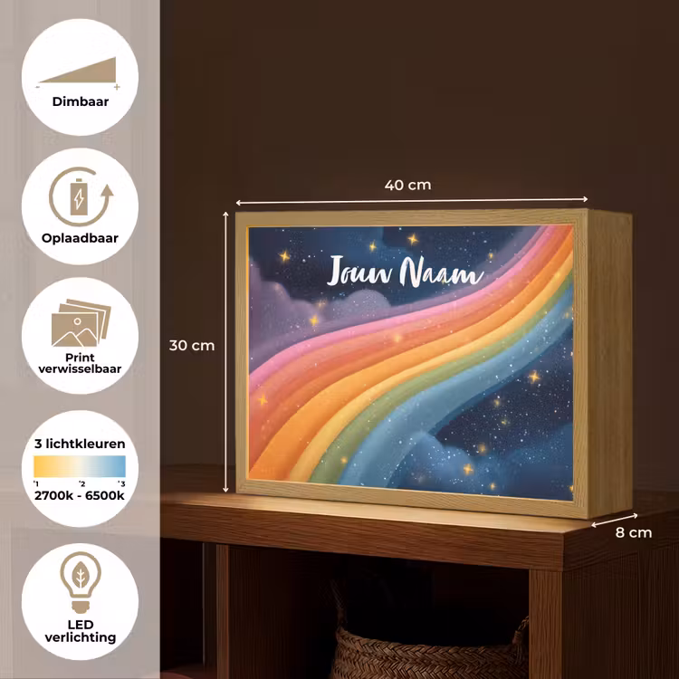 Regenboog - Sterrenhemel - Kleurrijk Light Box met batterij (Wandlamp kind) middel -USP_websiteoverzichtNL