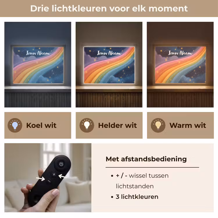 Regenboog - Sterrenhemel - Kleurrijk Light Box met batterij (Wandlamp kind) middel -USP_lichtkleurNL