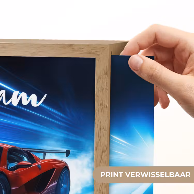 Rode raceauto - Blauw - Futuristisch Light Box met batterij (Wandlamp kind) middel -USP_websiteprintNL