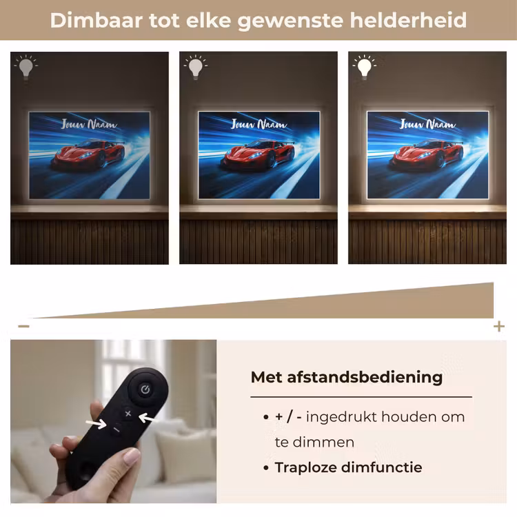 Rode raceauto - Blauw - Futuristisch Light Box met batterij (Wandlamp kind) middel -USP_dimbaarNL
