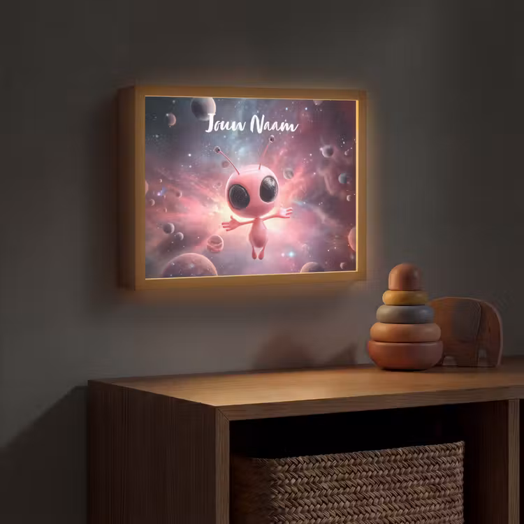 Roze - Alien - Planeten - Ruimte Light Box met batterij (Wandlamp kind) middel -sfeer5_kind