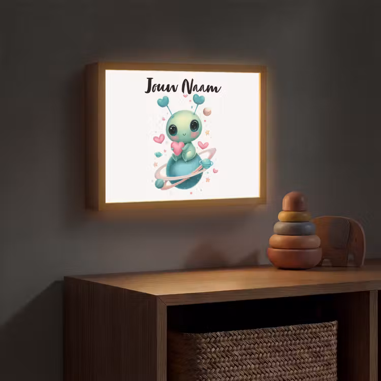 Ruimte - Wezen - Hartjes - Planeet Light Box met batterij (Wandlamp kind) middel -sfeer5_kind