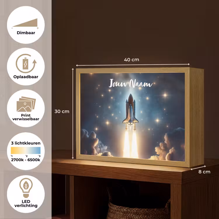 Ruimtevaart - Raket - Space - Sterren Light Box met batterij (Wandlamp kind) middel -USP_websiteoverzichtNL